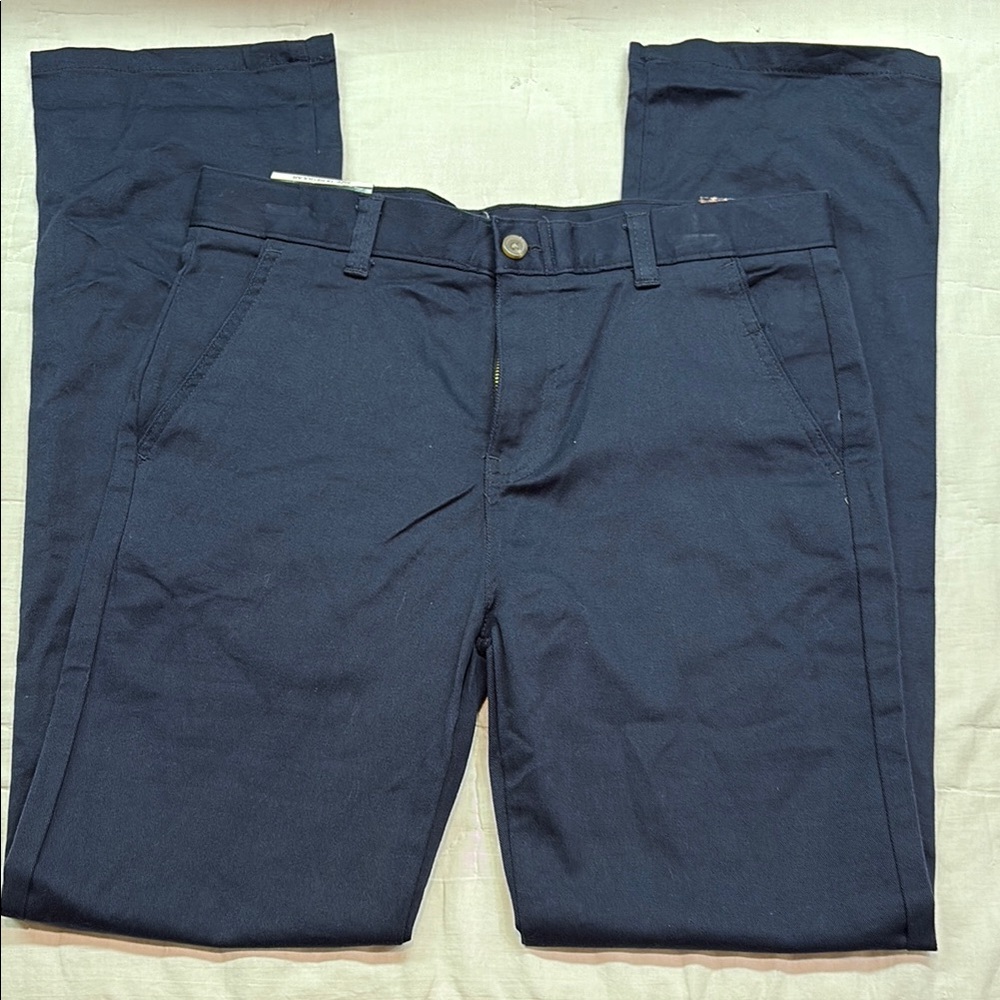 Chaps Boys Sz 18 Navy Flat Front Adjustable Waist Chino School Uniform Pants NWT
